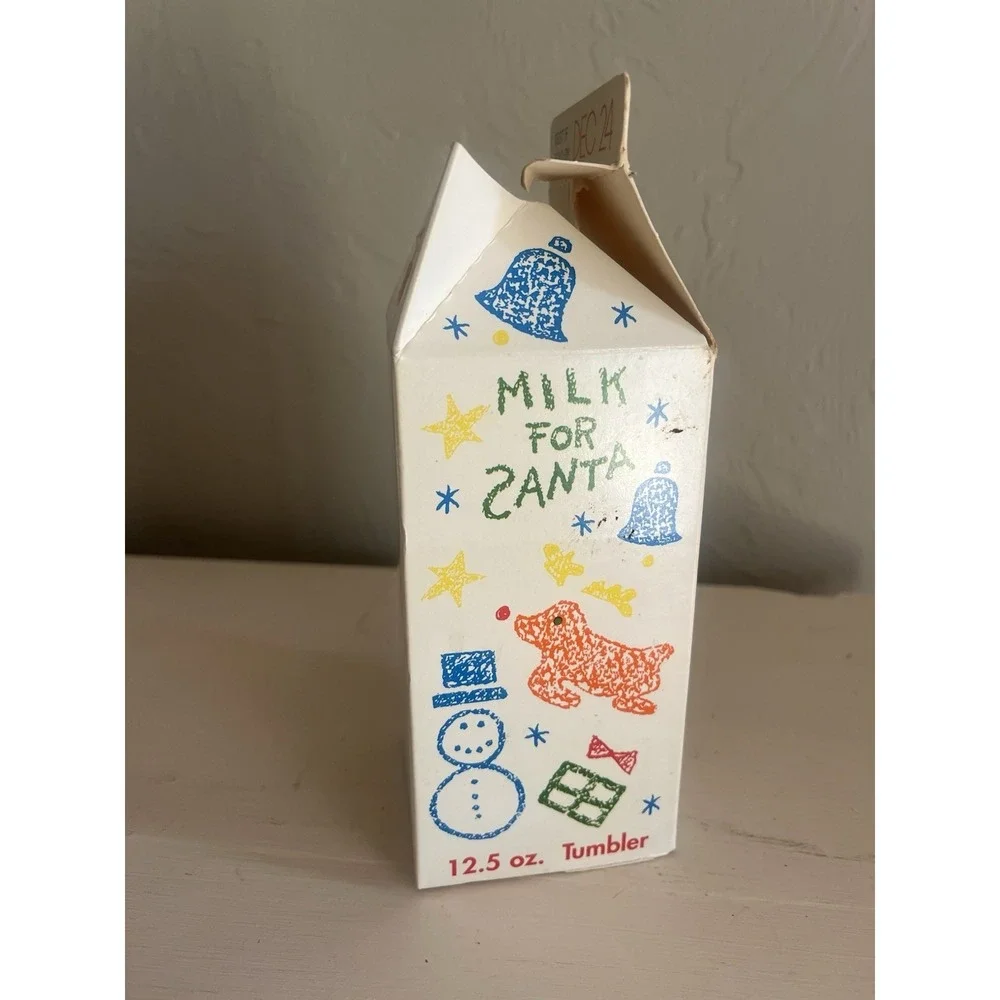 Milk for Santa Tumbler Glass Cup Vintage Anchor Hocking NEW Box Christmas 12 oz